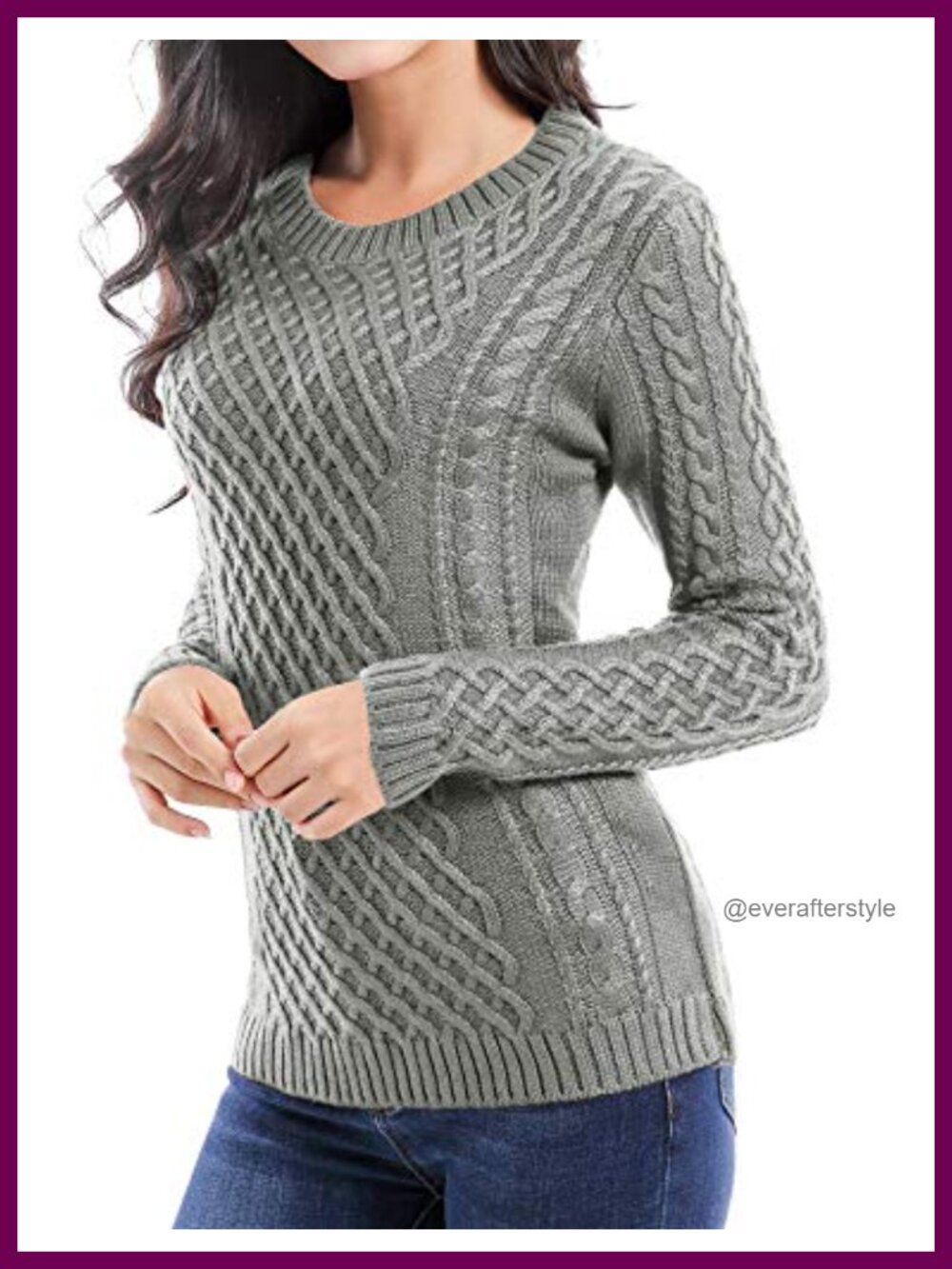 Women Crew Neck Cable Knit Long Sleeve Pullover Sweater Jumper